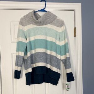 NWT Style & Co. Striped Cowl Neck Sweater - Blue, Gray, White